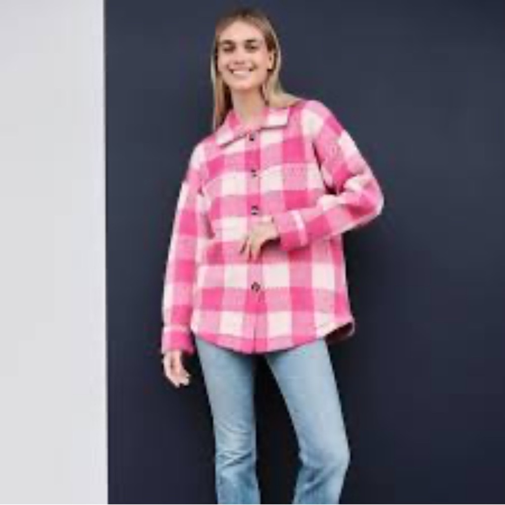 Sundry Pink Checkered Long‎ Sleeve Shacket size 1
